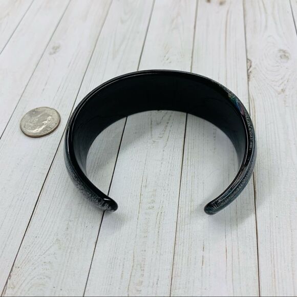 Glass Blue Black Silver Cuff Bracelet‎ - Picture 2 of 2